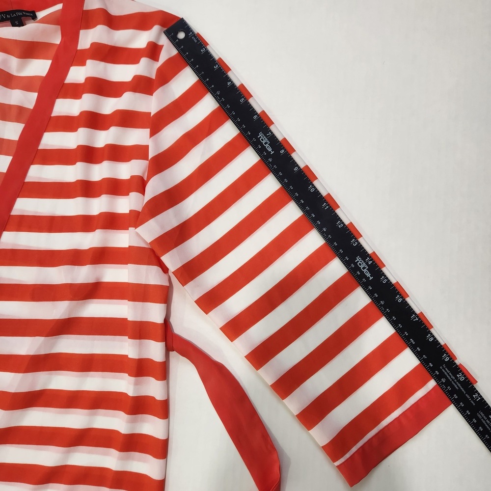 LFV by La Fee Verte Orange White Striped Wrap Robe Short Belted Cover Up - Picture 9 of 9